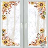 2pk Autumn Sunflower Window Decal corners - 56 x 56 cm / Top Left/Bottom Right