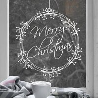 Christmas Berry Wreath Window Decal - Merry Christmas - Small (38cm) / Option 1 (Read from outside)