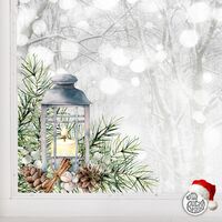 Christmas Pine Lantern Corner Window Decal - 38 cm - Right