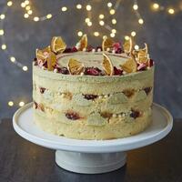 Pistachio Orange Cranberry Birthday Celebration Cake