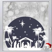 Christmas Nativity Circle Window Decal - Blue - Small (51x38cms)