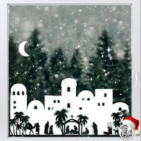 Christmas Nativity Village Window Decal - White - Small (80x58 - tallest building 38cms)