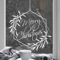 Christmas Hexagon Sprig Wreath Window Decal - Merry Christmas - Small (38cm) / Option 1 (Read from inside)