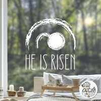 'He Is Risen' Easter Window Decal - Chalk effect - Small / Read from outside
