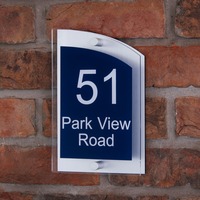 Double Layer Acrylic House Sign - Curved Rectangle - Navy/Stainless Steel Effect