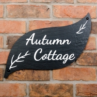Leaf Shaped Rustic Slate House Sign