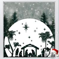 Christmas Nativity Circle Window Decal - White - Small (46x38cms)